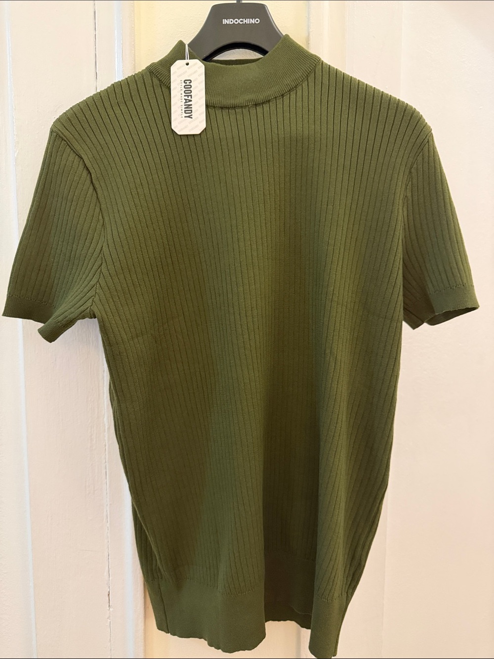 COOFANDY Men's Ribbed Short-Sleeve Knit Shirt in Olive